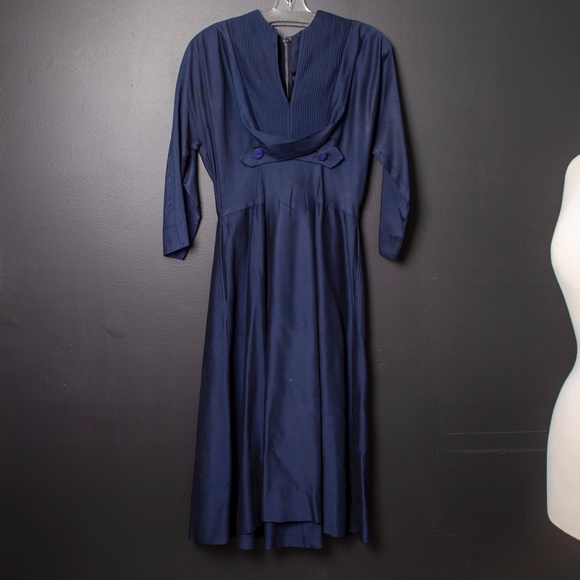 50's Dark Blue Cocktail Dinner Evening Dress - Picture 2 of 8